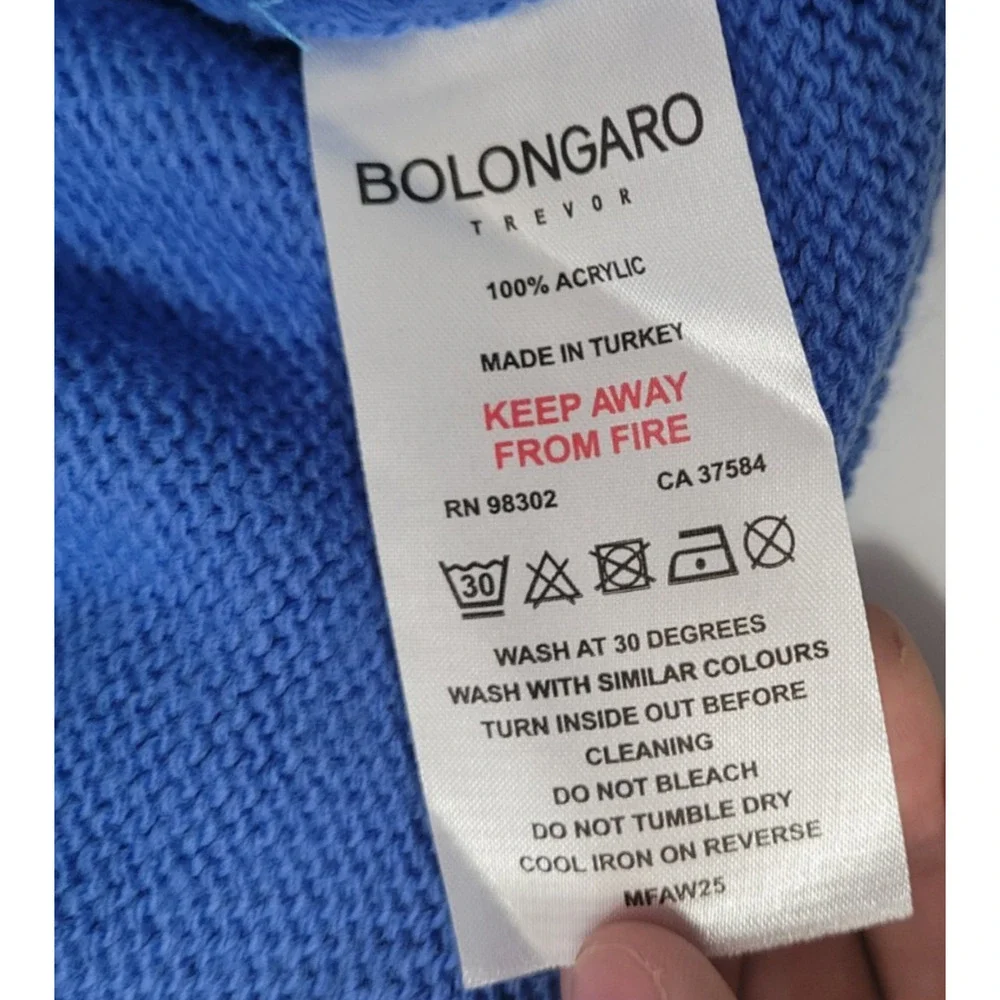 Bolongaro Trevor Mens L Blue Cable Knit Crewneck Sweater Pullover Designer